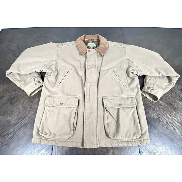 Cabela’s Men’s Chore Field Jacket Beige Nubuck Leather Collar Size L Reg - Picture 12 of 16